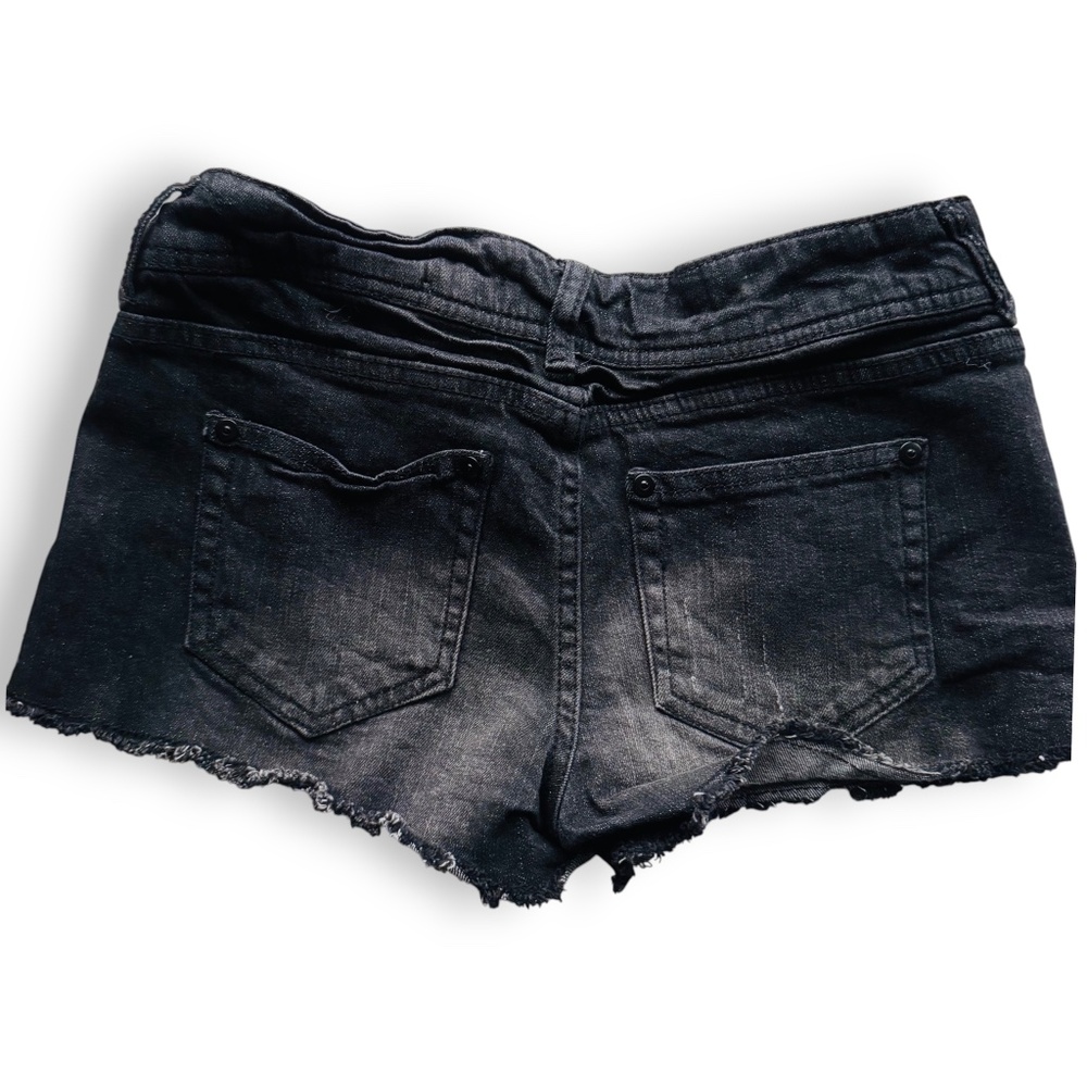FOREVER 21 Premium Denim Black Rhinestone Studded Distressed Shorts Size 26 - Picture 3 of 7